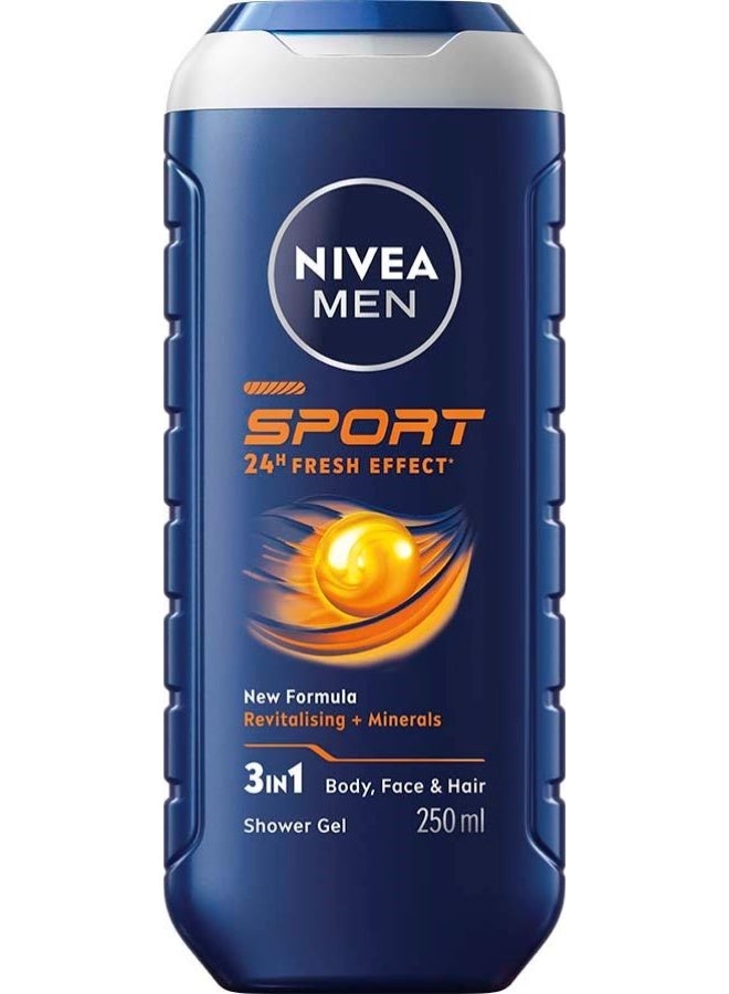 Nivea Men Sport Freshness 24H Revitalizing 3in1 Shower Gel Face, Body and Hair 250 ml - Image 1